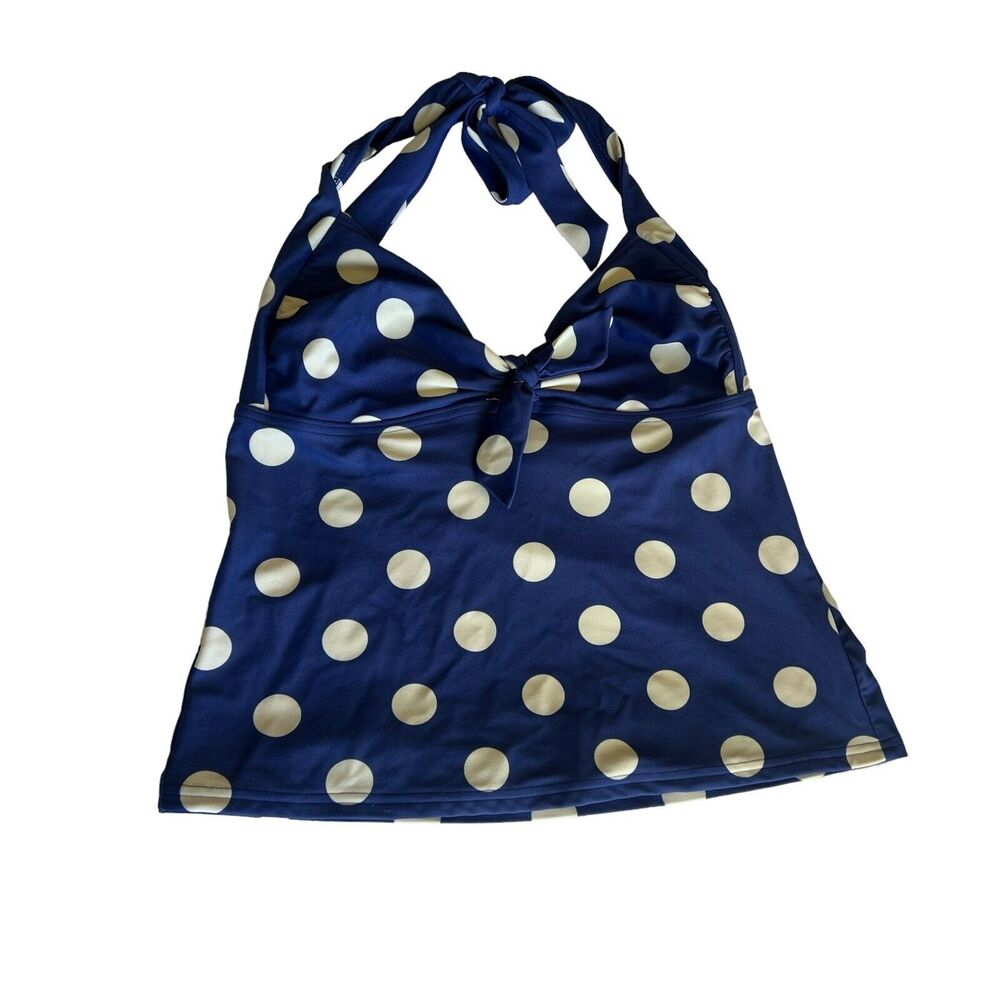 Boden Blue with White Polka Dot Halter One-Piece Swim Top